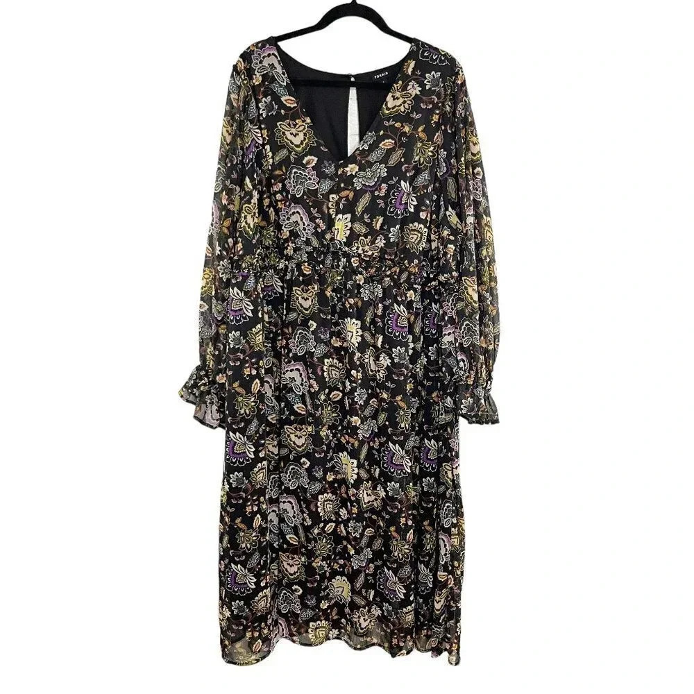 Torrid Black Paisley Long Sleeve Maxi Dress Women's Plus Size 4X